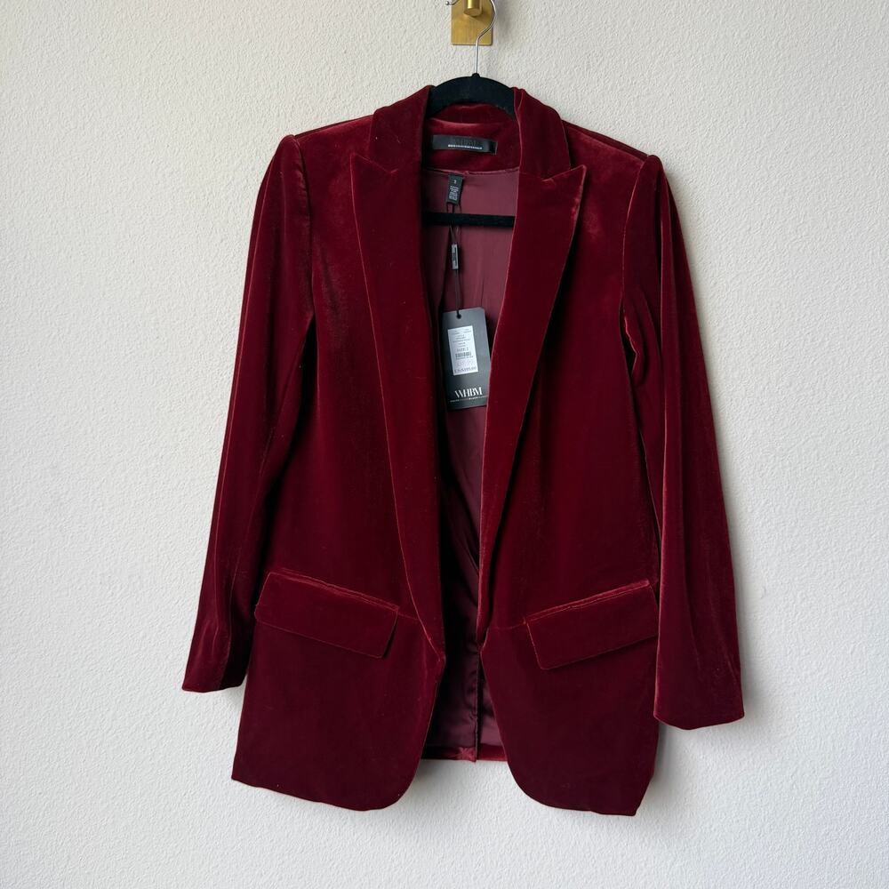 White House Black Market Burgundy Velvet Relaxed Blazer NWT Size 2 - Picture 2 of 6